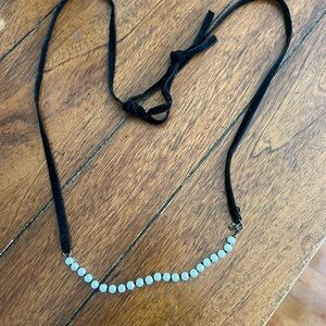 Ann Taylor Black Velvet Necklace with White Beads